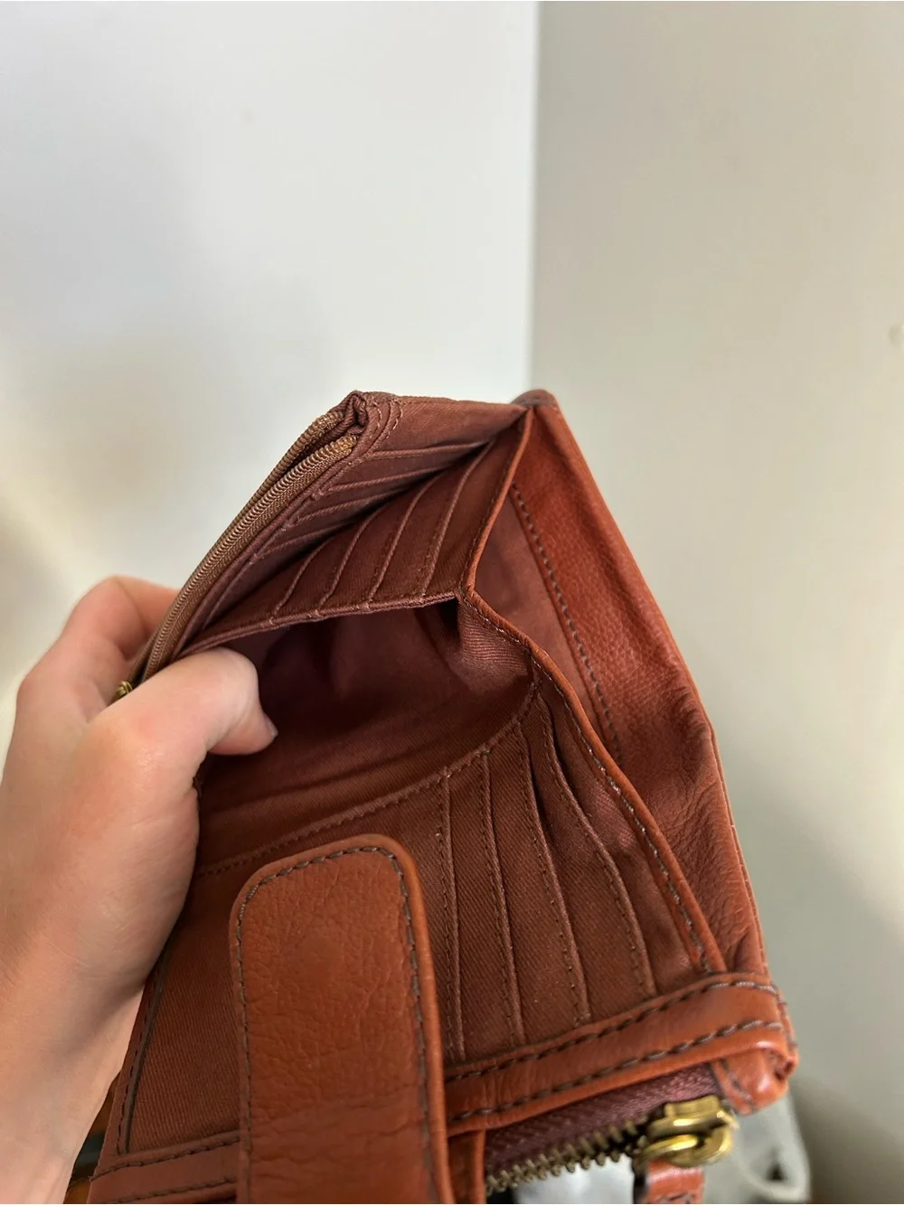 Fossil Brown Leather Zip Card Wallet